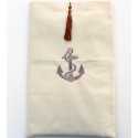 Pochette beige clair brodée motif ancre avec pompon rouille Fouta Tunisia - 1