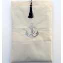 Pochette beige clair brodée motif ancre argent avec pompon Fouta Tunisia - 1