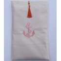 Pochette beige clair brodée motif ancre avec pompon orange Fouta Tunisia - 2