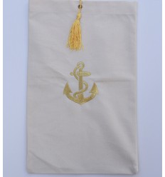 Pochette beige clair brodée motif ancre avec pompon jaune Fouta Tunisia - 1