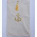 Pochette beige clair brodée motif ancre avec pompon jaune Fouta Tunisia - 1