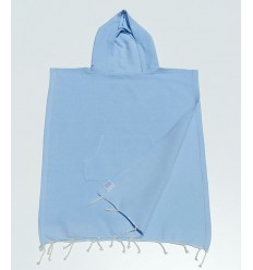 Poncho de plage enfant bleu ciel Fouta Tunisia - 1 2