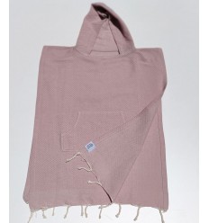 Poncho de plage enfant vieux rose Fouta Tunisia - 1 2