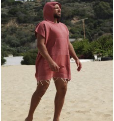 Poncho de plage rouge tomette Fouta Tunisia - 1