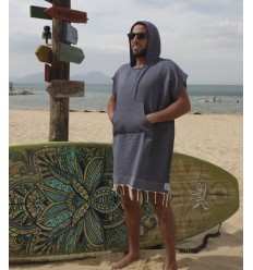 Poncho de plage bleu nuit Fouta Tunisia - 1
