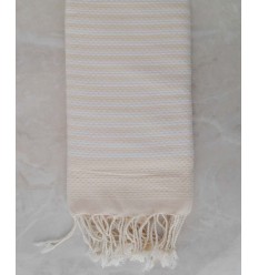 FOUTA nid d'abeille rayée 1 cm rayure crème 