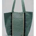 Sac Saint Tropez vert avec pompons noir Fouta Tunisia - 3