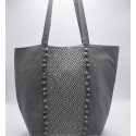 Sac Saint Tropez taupe avec des motifs en chevron et pompons Fouta Tunisia - 1