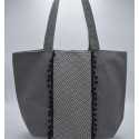 Sac Saint Tropez taupe motifs en chevron et pompons noire Fouta Tunisia - 1