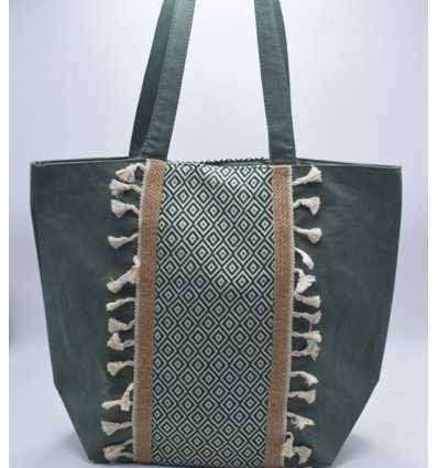 Sac Saint Tropez vert motifs en chevron et pompons