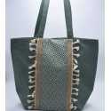 Sac Saint Tropez vert motifs en chevron et pompons Fouta Tunisia - 1