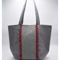 Sac Saint Tropez gris motifs en chevron et pompons rouge Fouta Tunisia - 2