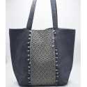 Sac Saint Tropez bleu guède motifs en chevron et pompons Fouta Tunisia - 1