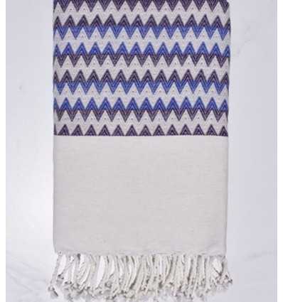 Fouta zigzag écru, violet et bleu