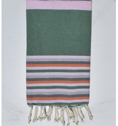 Fouta rose bébé, vert, gris clair, gris et orange Fouta Tunisia - 1