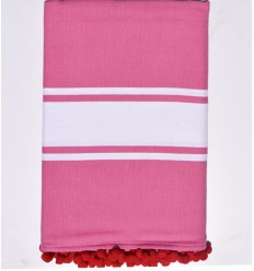 Fouta plate rose bonbon avec pompons Fouta Tunisia - 1