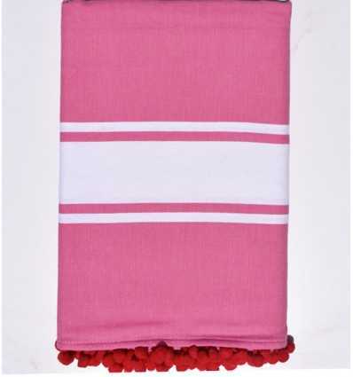 Fouta plate rose bonbon avec pompons