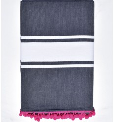 Fouta plate bleu nuit avec pompons Fouta Tunisia - 1