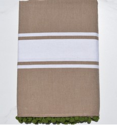 Fouta plate beige sépia avec pompons Fouta Tunisia - 1