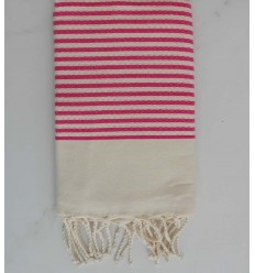 FOUTA nid d'abeille rayée 1 cm rayure rose bonbon 