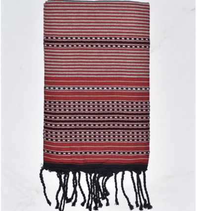 Fouta arabesque rouge, gris clair et noir