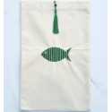 Pochette beige clair brodée avec pompon vert Fouta Tunisia - 1