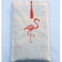 Pochette beige clair personnalisée flamant orange avec pompon Fouta Tunisia - 1