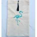 Pochette beige clair brodée flamant avec pompon noir Fouta Tunisia - 1
