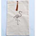 Pochette beige clair brodée flamant avec pompon rouille Fouta Tunisia - 1