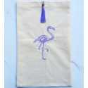 Pochette beige clair brodée flamant avec pompon lavande Fouta Tunisia - 1
