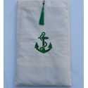 Pochette beige clair brodée motif ancre vert avec pompon Fouta Tunisia - 1