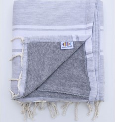 Fouta plate gris clair doublée éponge gris Fouta Tunisia - 1