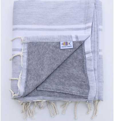 Fouta plate gris clair doublée éponge gris