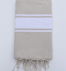 Serviette de plage plate beige clair Fouta Tunisia - 1 2