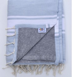 Fouta bleu fumée doublée éponge gris Fouta Tunisia - 1