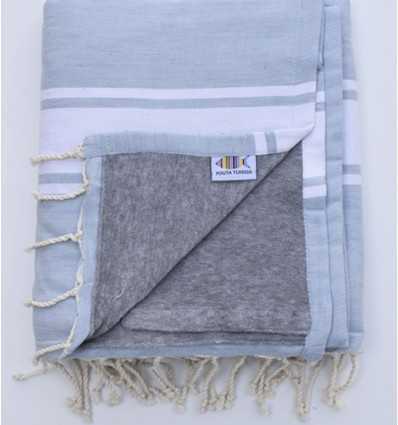 Fouta bleu fumée doublée éponge gris