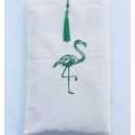 Pochette beige clair brodée flamant avec pompon vert Fouta Tunisia - 1