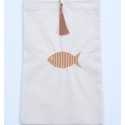 Pochette beige clair brodée avec pompon rouille Fouta Tunisia - 1