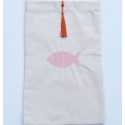 Pochette beige clair brodée avec pompon orange Fouta Tunisia - 1