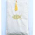 Pochette beige clair brodée avec pompon jaune Fouta Tunisia - 2
