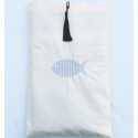 Pochette beige clair brodée avec pompon noir Fouta Tunisia - 1