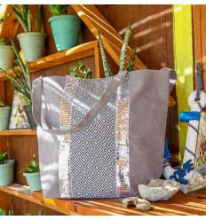 Sac Saint Tropez taupe motifs chevron Fouta Tunisia - 1