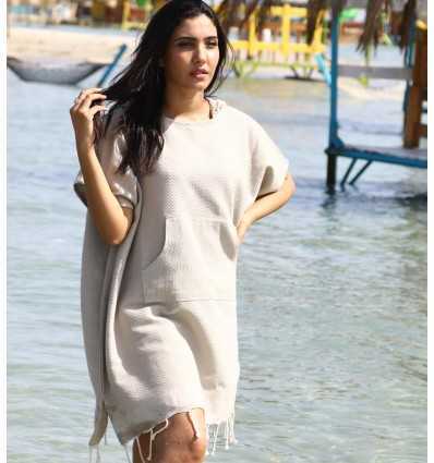 Poncho de plage grège Fouta Tunisia - 6