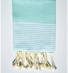 Serviette de table vert d'eau avec rayures Fouta Tunisia - 1 2