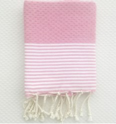 Lot de 10 serviettes de table rose clair avec rayures Fouta Tunisia - 1