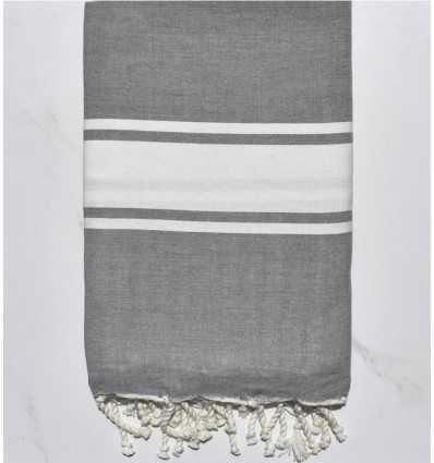 Fouta Plate gris bande blanche