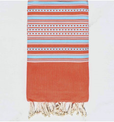 Fouta arabesque orangé foncé à rayures  bleu clair Fouta Tunisia - 1