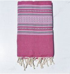 Fouta arabesque rose foncé avec rayures gris Fouta Tunisia - 8 2