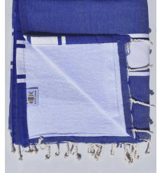 Fouta plate doublée éponge bleu et blanc Fouta Tunisia - 1