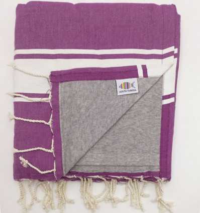 Serviette de plage doublée éponge violet foncé et gris